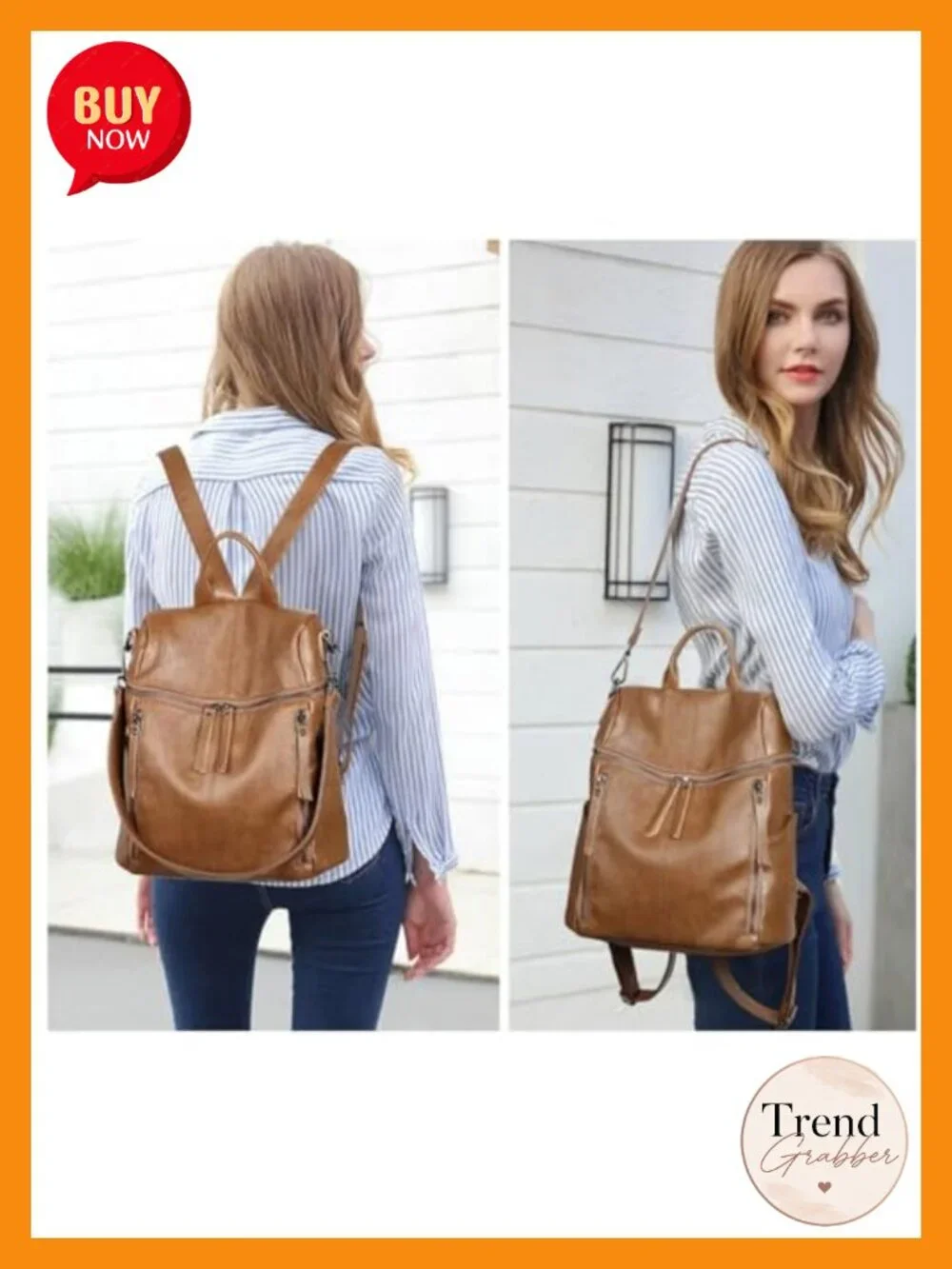 Genuine Cow Leather Convertible Backpack Shoulder Bag Purse with Detachable